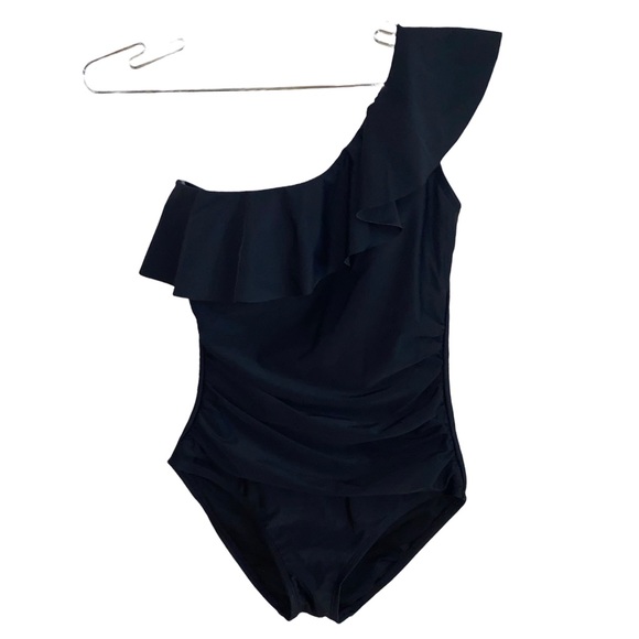 Hilor Women One Piece One Shoulder Ruffle Tummy Control Monokinis Swimsuits - Picture 4 of 5